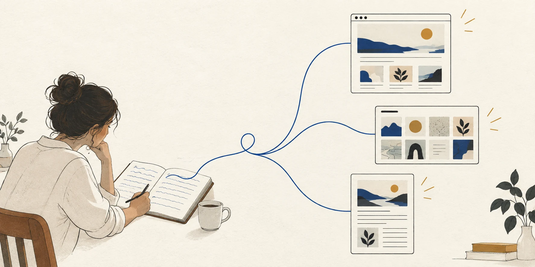 A notebook connects to a website, an archive and a publication